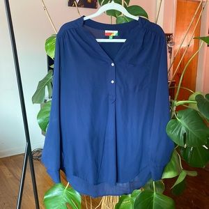 Blue Button Sleeve Modcloth Blouse